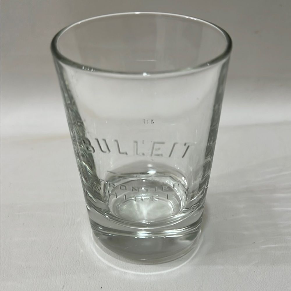 Bulleit Frontier Whiskey Glass Clear Stamped Tumbler 4 Oz 4 In Tall 2 1/2 Oval